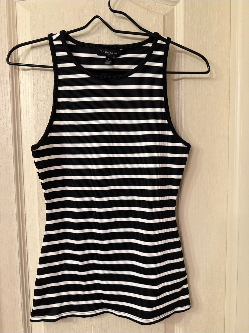 White House Black Market Black & White Striped Ribbed Tank
